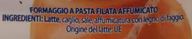 Scamorza affumicata al naturale ingredients label