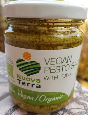Vegan pesto sauce front packaging