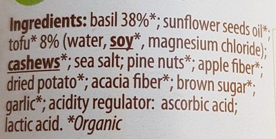 Vegan pesto sauce ingredients label