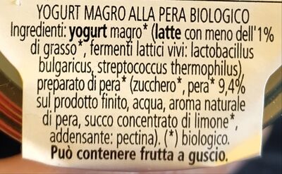 Yogurt magro biologico alla pera ingredients label