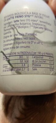 Yogurt Biologico Bianco nutrition facts table