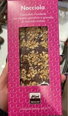 Cioccolato fondente con ripieno gianduja e granella di nocciola