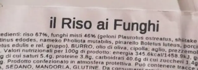 Riso basmati ai funghi nutrition facts table