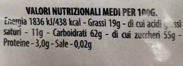 Ciliege tartufate nutrition facts table