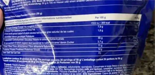 Rolled Oats nutrition facts table