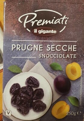 Prugne secche snocciolate front packaging