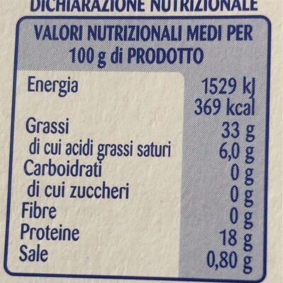 Tonno all’olio d’oliva nutrition facts table