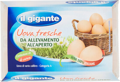Uova fresche da allevamento all'aperto front packaging