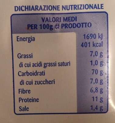 fette biscottate con farina di frumento integrale nutrition facts table