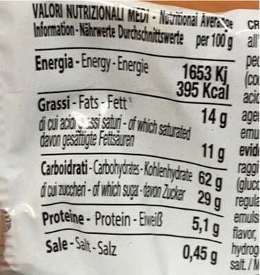 Crostatina al Farro nutrition facts table