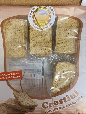 Crostini con farina integrale front packaging