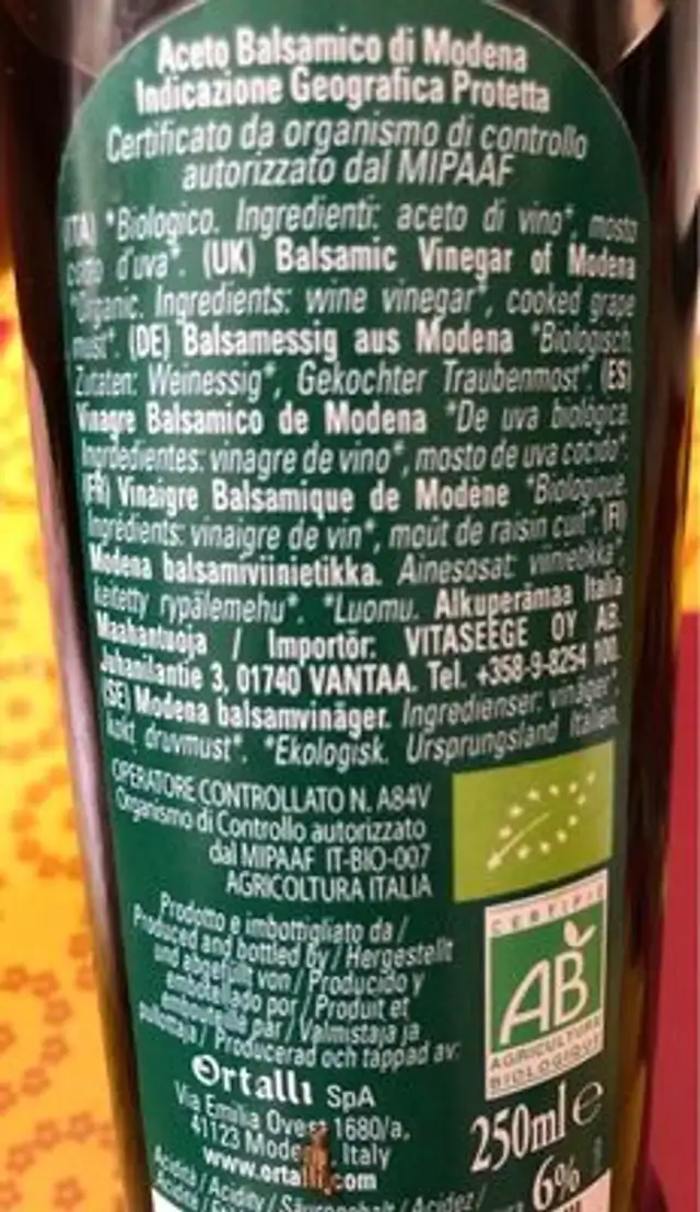 Aceto Balsamico Di Modena ingredients label