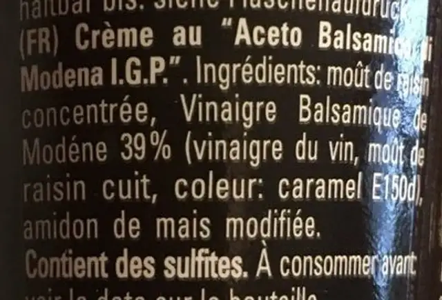 Aceptó balsámico pet ingredients label