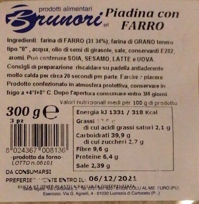 Piadina con farro front packaging