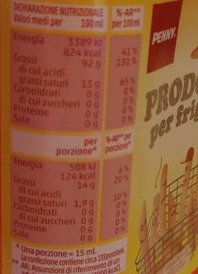 Prodotto per friggere nutrition facts table