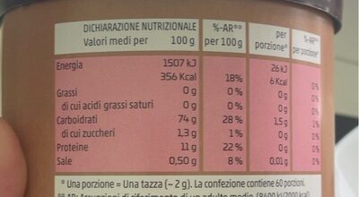 Orzo e Caffe nutrition facts table