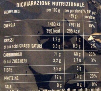 Stelline nutrition facts table