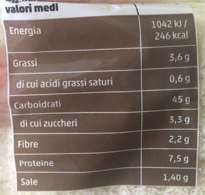Gran tramezzino nutrition facts table