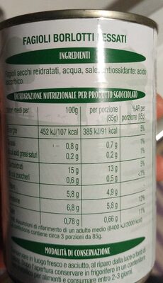 Fagioli borlotti nutrition facts table