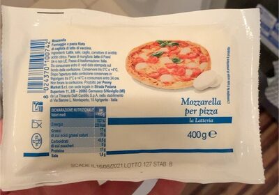 Mozzarella per pizza front packaging