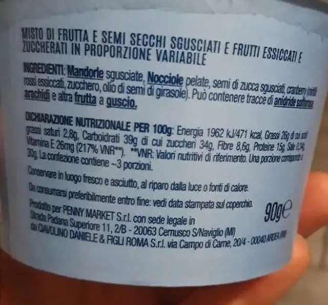 Vitality Mix nutrition facts table