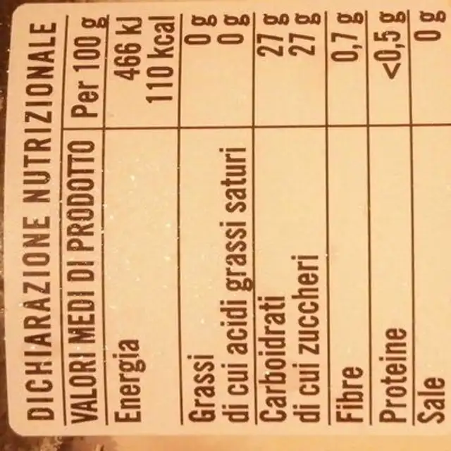 Sorbetto limone sicilia nutrition facts table