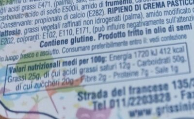 Bugie nutrition facts table