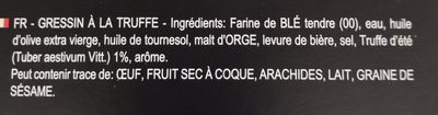 Grissini al tartufo ingredients label