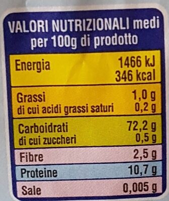 Farina per pizza nutrition facts table