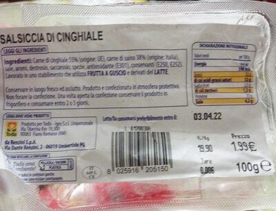 Salsiccia di cinghiale front packaging