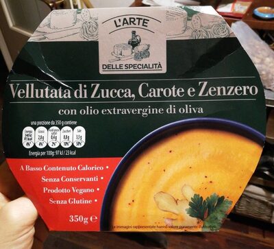 Vellutata di zucca, carote e zenzero front packaging