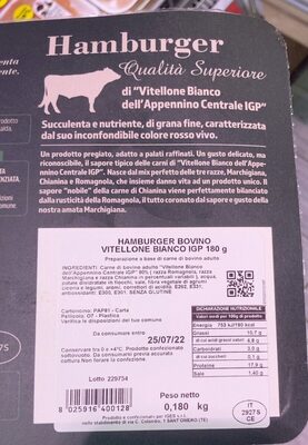 Hamburger di vitellone front packaging