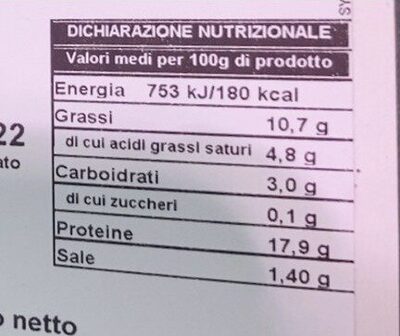 Hamburger di vitellone nutrition facts table