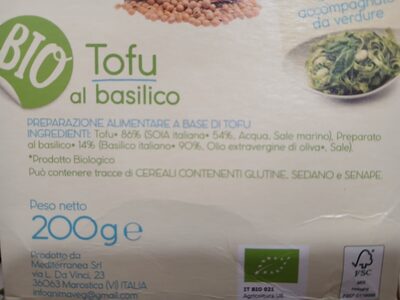 tofu al basilico ingredients label