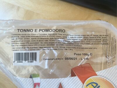 Tramezzino nutrition facts table