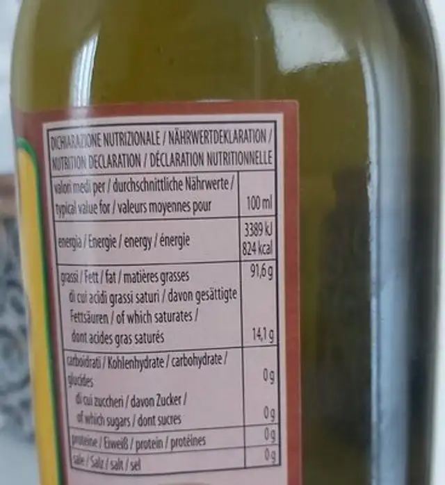 Huile d'olive nutrition facts table