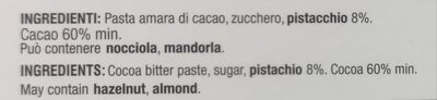 Cioccolato di Modica IGP - Pistacchio ingredients label