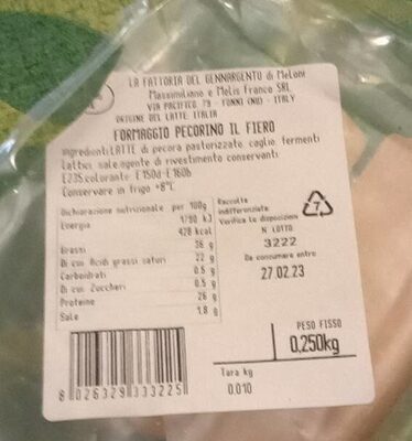 Formaggio Pecorino il fiero front packaging