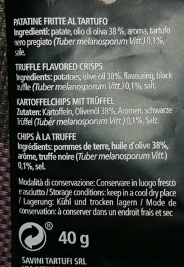 Chips aux truffes ingredients label