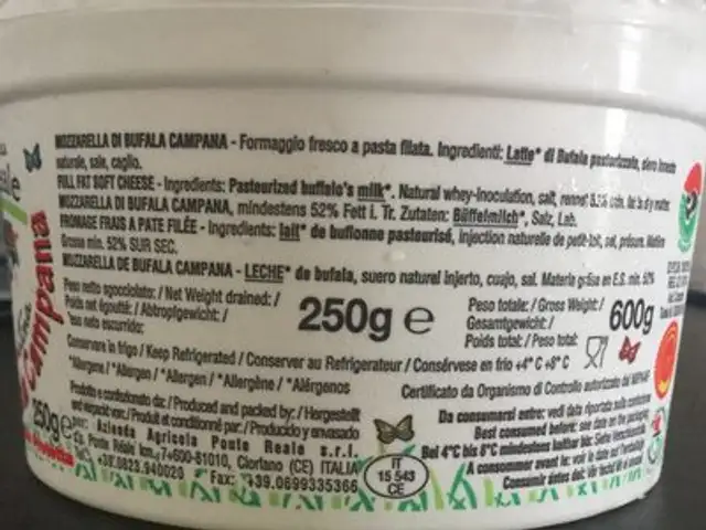 Mozzarella di bufala ingredients label