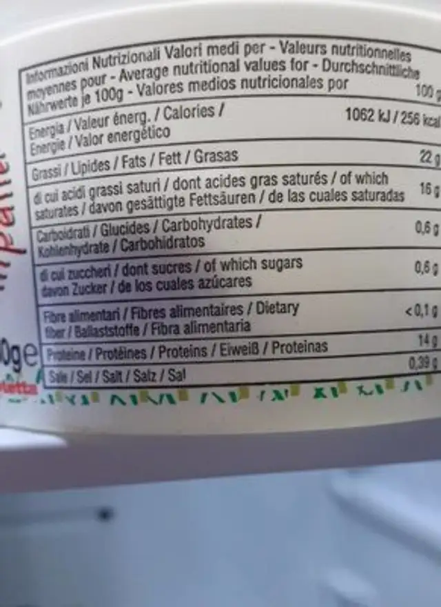 Mozzarella di bufala nutrition facts table