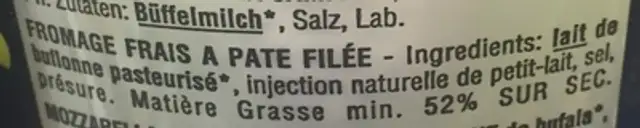 Fromage frais à pâte filée ingredients label