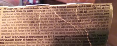 Brownie dessert ingredients label