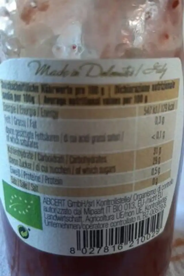Marmellata lamponi nutrition facts table