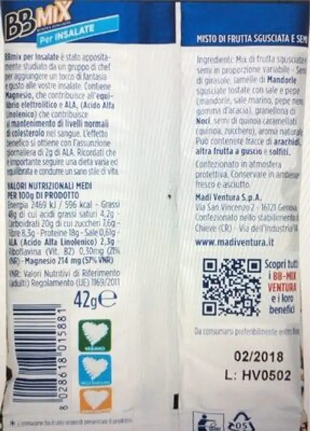 BbMix per insalate nutrition facts table
