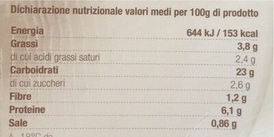 Penne al salmone affumicato nutrition facts table