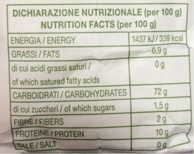Oro Fagioli nutrition facts table