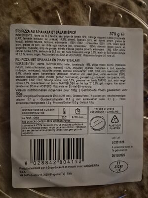 Pizza Diavola nutrition facts table