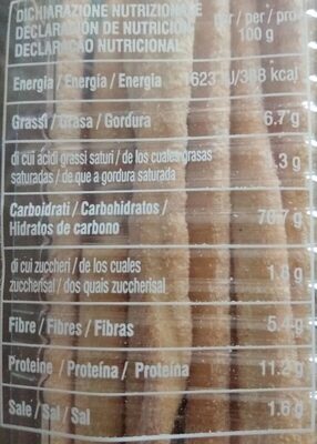 Grissini tipo 00 nutrition facts table