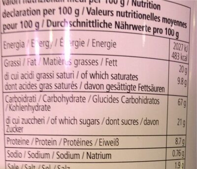 Grissini ricoperti al cioccolato nutrition facts table